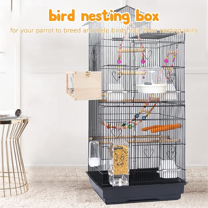 Rypet Parakeet Nesting Box Transparent Design, Thwartwise Bird Nest Breeding Box with Perch Wood Bird Cage House for Cockatiel Lovebirds Budgie Finch Parrotlets Canary M