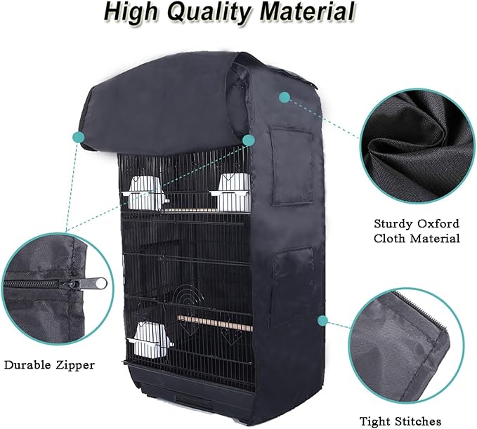 Bird Cage Cover Good Night Birdcage Cover Universal Blackout Bird Parrot Cage Cover Durable Washable for Parakeets Lovebirds Budgies Macaw Conure Square Cages - Black
