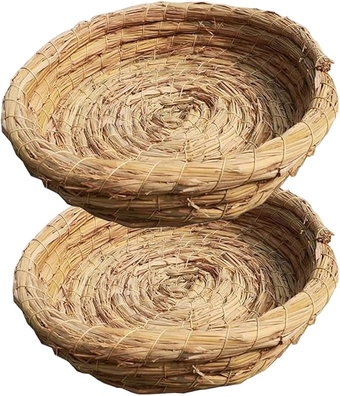 Kopida 2PCS Handmade Woven Flat Base Straw Bird Nest Parrot Bed Breeding Nest Hatch House Cage for Dove, Pigeon, Parrot, Rabbits, Hamster