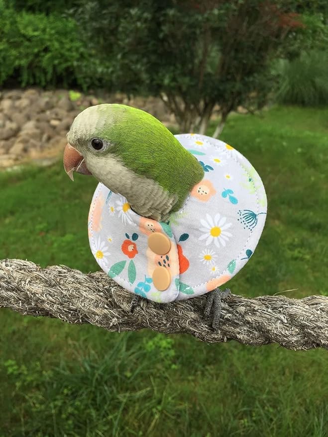 Adjustable Bird Collar - Recovery Collar Parrot Elizabeth Collar for Feather Plucking Feather Protector Shield with Soft Padded Cotton Neck Cone Anti-bite Anti-Licking Wound Healing (L,Flower)