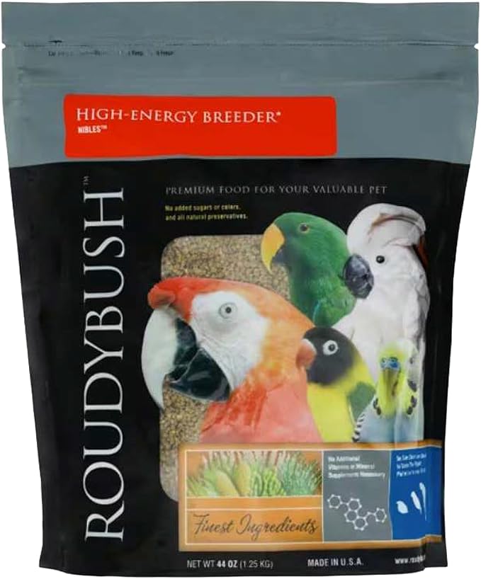 RoudyBush High Energy Breeder Food for Breeding & Weaning Birds, Daily Food for Birds, Formulated Pellets with Corn, Wheat & Soy, Higher-Energy Option for Breeding Homes, Small Pellet, 44 OZ