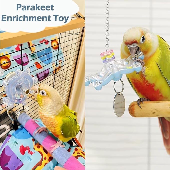 Bird Toys for Parakeets, Colorful Parakeet Toys Wheel, Interactive Spinner Rattle Parrot Toy, Cockatiel Toy for Bird Cage, Chewing Exercise for Conure, Budgies Enrichment Toys (3pcs, Rondom Color)