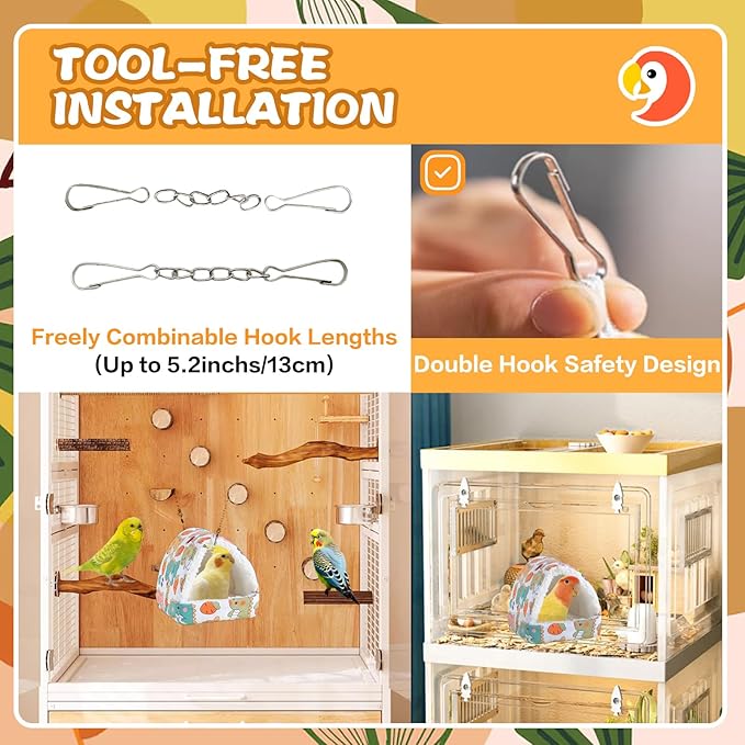 SUSOO Plush Warm Bird Bed - Hanging Bird Nest Snuggle Velvet Shed Tent Cage Fluffy Hut Winter Sleeping Hideaway Hammock House for Parrot Parakeet Conure Cockatiel Budgies Lovebird (White, L)