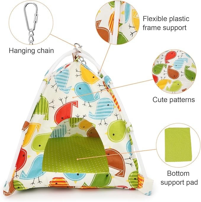 Wontee Bird Nest House Parrot Hanging Tent Snuggle Hut for Parakeets Cockatiels Conures Lovebirds (M)