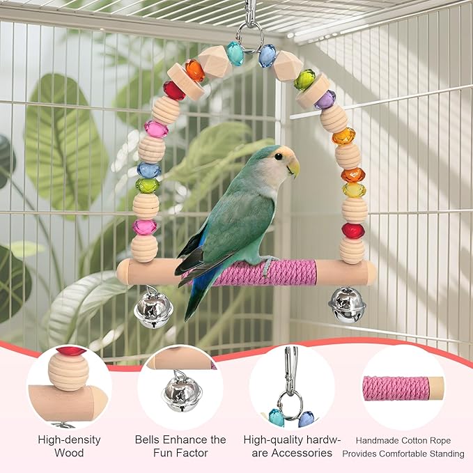 Bird Swings Toys for Parrot Parakeets – Natural Hanging Chew Toy for Conures, Budgerigars, Finches, Lovebirds, Parrots and Small Moderate-Sized Birds