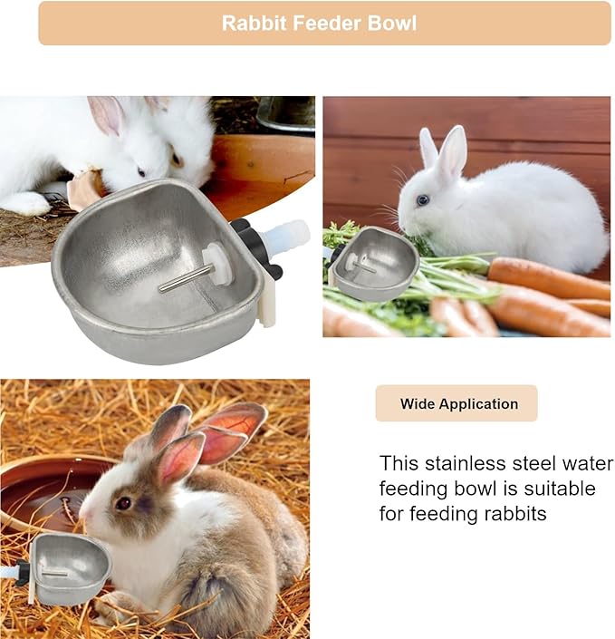 10PCS Rabbit Feeder Bowls, Rabbit Drinker Rabbit Nipple Water Bowl Stainless Steel Nipple Drinking Water Bowl Hanging Cage Bowl Feeding Tool for Rabbit Squirrels Chinchilla Hamster