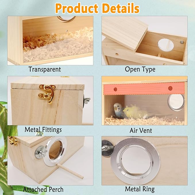 kathson Parakeet Nesting Box,Transparent Parrots Breeding Mating Boxes Nest House,Bird Cage Nesting Box for Cockatiel,Budgie,Lovebirds,Conure,Finch,Canary,M