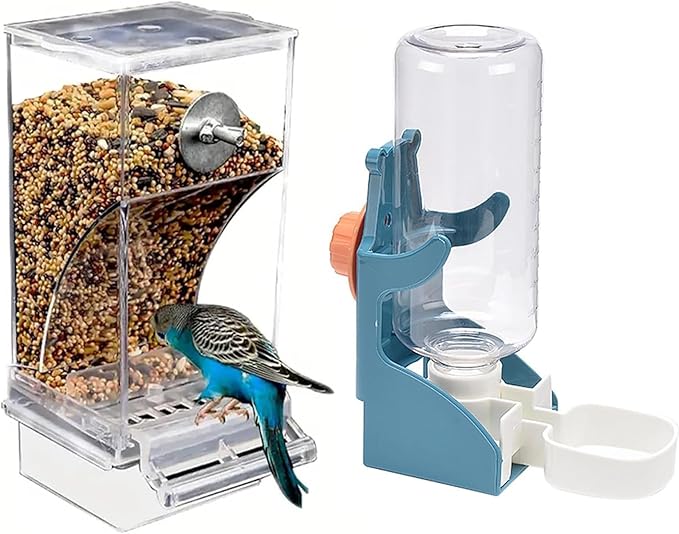 Automatic Bird Feeder and Waterer Set Cage Accessory for Parakeets, Parrots, Cockatiels, Finches, Lovebirds, Budgies and Canaries