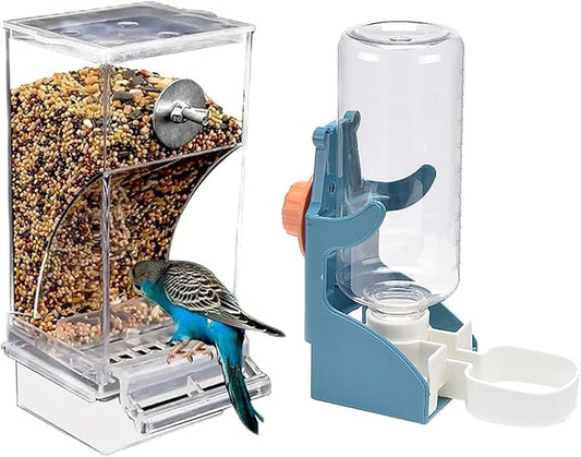 Automatic Bird Feeder and Waterer Set Cage Accessory for Parakeets, Parrots, Cockatiels, Finches, Lovebirds, Budgies and Canaries