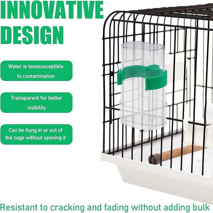 2 Pieces 6.7 Oz Automatic Bird Water Dispenser, Hanging No Mess Bird Feeder for Cage, Plastic Parakeet Water Feeder Drinker Seed Container for Cockatiel Canary Lovebirds Small Parrots