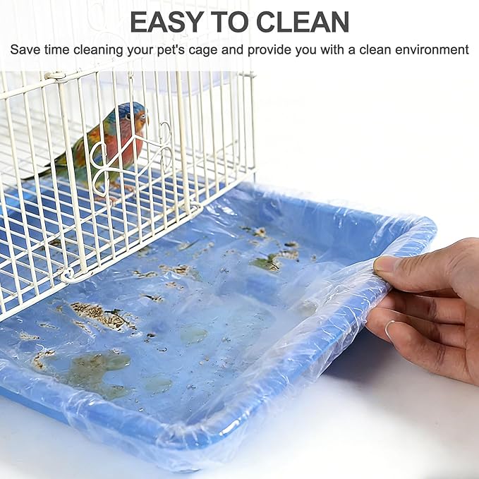 17X12.6 Inches Disposable Bird Cage Liner Bags, 0.6 Mil 50 Pack Plastic Leak-Proof with Cage Cleaning Brush, for Parrots, Rabbits, Guinea Pigs