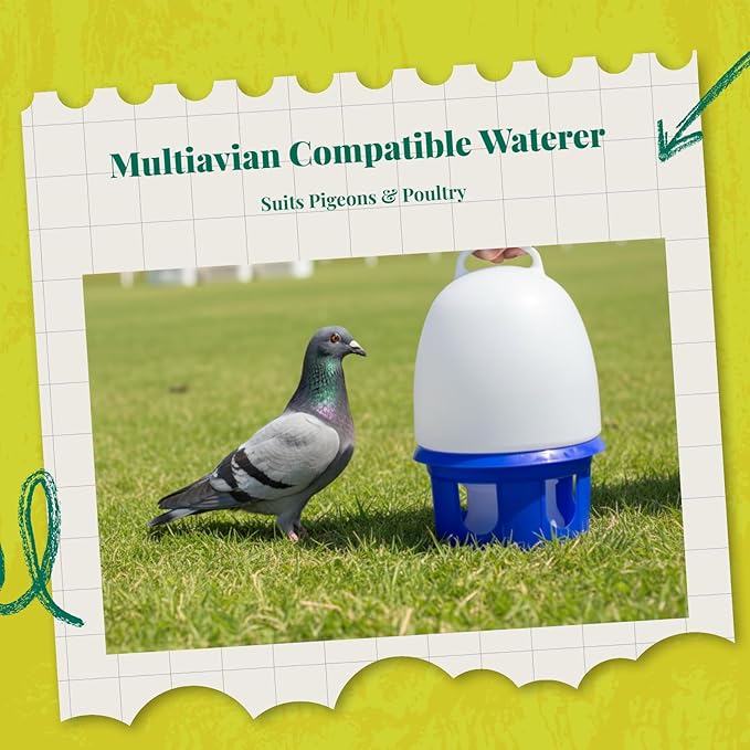 Pigeon Drinker Bird Water Drinker Bucket Cage Accessories Pigeon Water Dispenser for Pigeon Peacock Pet Supplies Farm Chick, 10L Big Handle