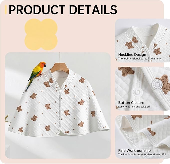 QBLEEV Parrot Anti-Scratch Shoulder Protector, Bird Diaper Poop Cover Pad for Parakeets Cockatiels Conures, Cotton Shawl Cape for Birds to Stand on Shoulders, Pet Arm Guard for Lovebirds Finches