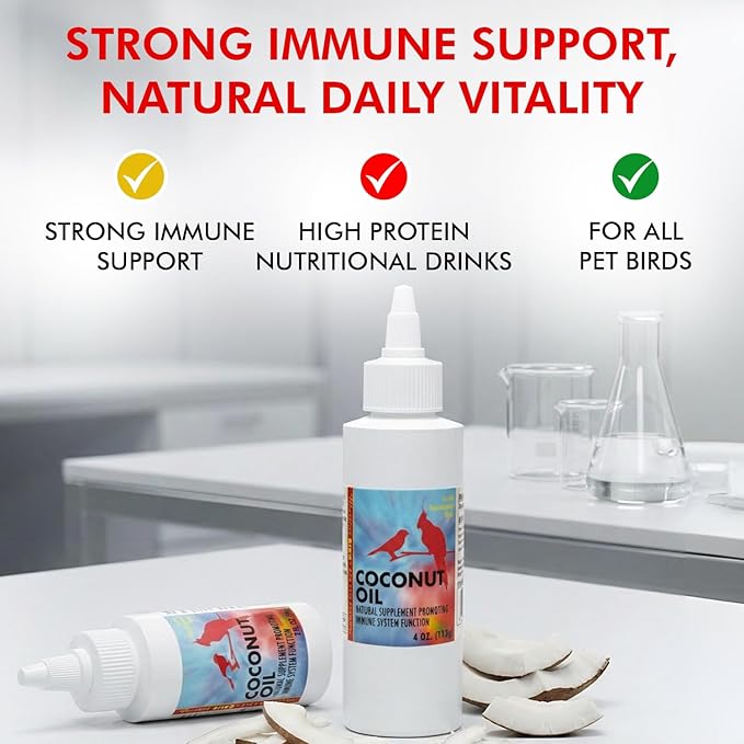 Morning Bird Coconut Oil for Birds 4 oz – Cold Pressed, Organic - Supports Immunity & Digestion – Boosts Energy & Feather Health – Easy to Mix – Safe for All Bird Life Stages