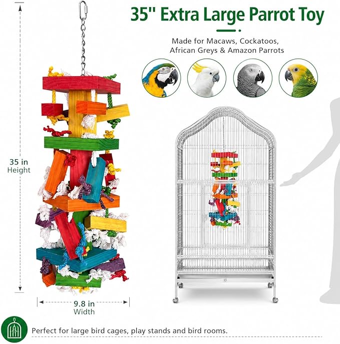 35" Extra Large Parrot Toys - Chewable Foraging Toys for Macaws, African Grey, Amazon Parrots - Durable Bird Cage Accessories Gift