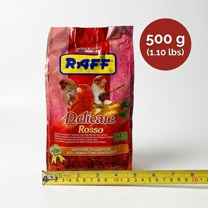 Raff Delicate Rosso 500g – Red Canary Food Enriched with Honey and Carrots – Specialized Red Factor Formula for Seed-Eating Birds Seeking Vibrant Plumage and Optimal Health