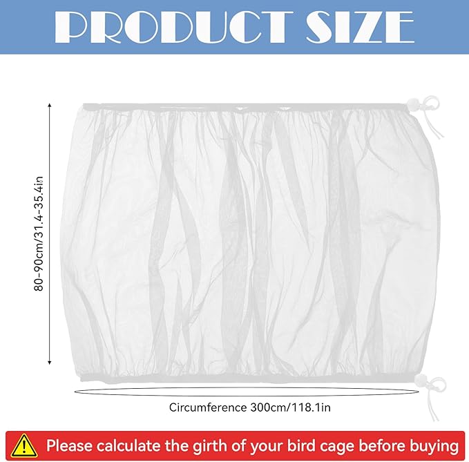 Trinkrittey Large Bird Cage Seed Catcher, 31 x 118 inches Adjustable Large Bird Cage Cover Elastic Band Mesh Cages Cover Skirt Nylon Mesh for Parakeet Parrot Cages
