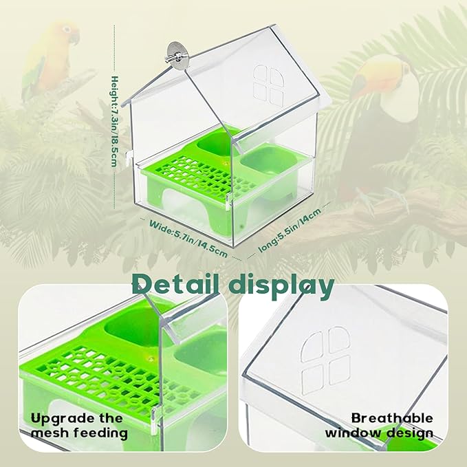Pull-Out External Parrot Feeder & Bird Bath for Cage - Transparent Easy-Fill Feeder House, Convenient Feeding & Watching for Parrots, Finches, Hummingbirds and Small Birds