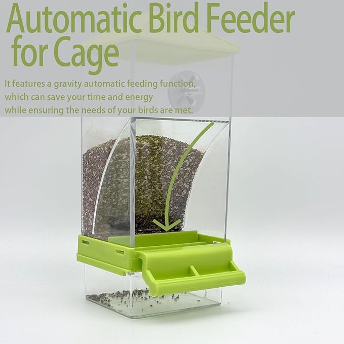 No Mess Bird Feeder for Cage,Automatic Parakeet Feeder with Perch Anti-Splash Bird Food Dispenser for Cage for Parakeet Lovebirds Cockatoo Budgie (Green)