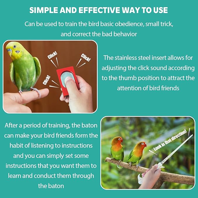 Parrot Training Clicker with Target Stick, Getting Started Bird Clicker Training Kit, All Bird Breeds Training Stick Foster Discipline and Behavior Training, for Parrots Birds Lovers