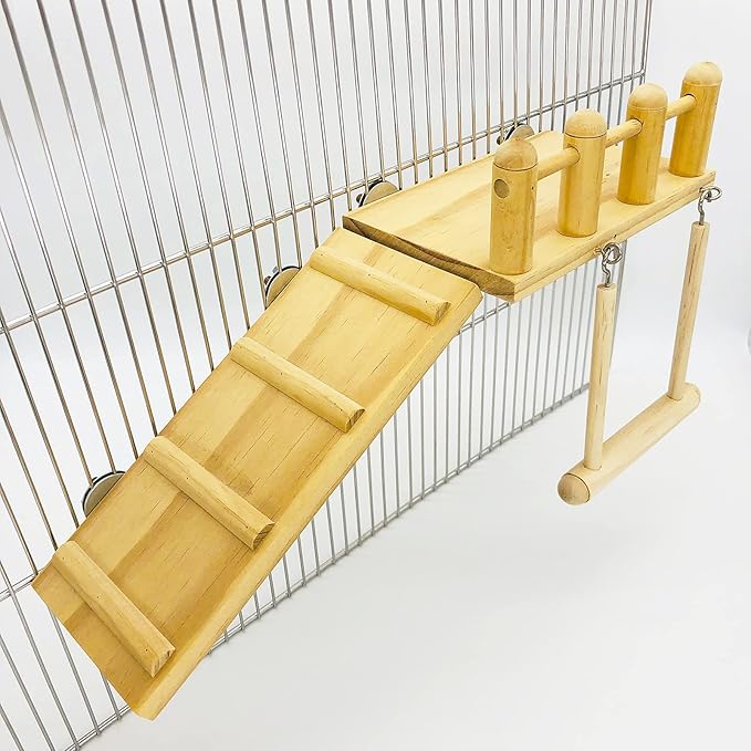 Parrot Climbing Ladder, Bird Wooden Playground with Climbing Ladder Stand, Parrot Play Stand, Bird Swing for Green Cheeks, Small Lovebirds, Goldens, Hamsters, Bird Cage Chew Toy Set