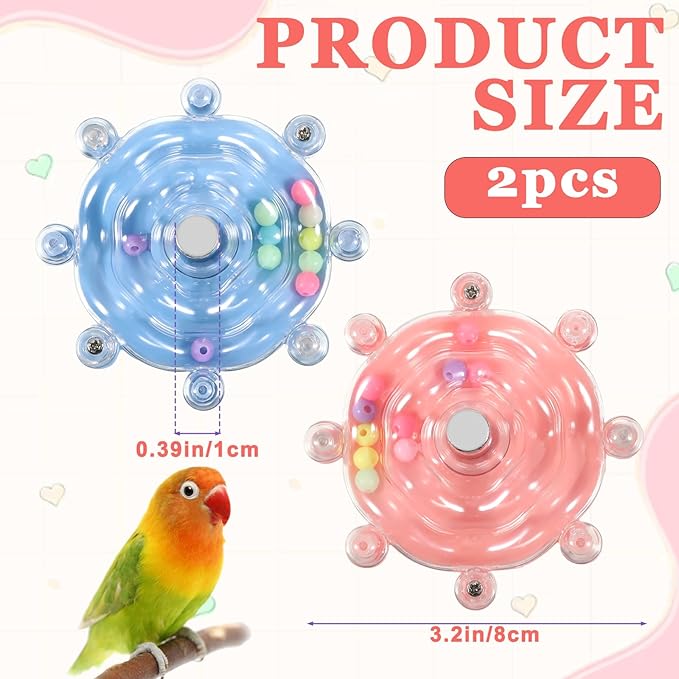 2 Pcs Bird Toys for Parakeets, Parrot Spinner Toy, Colorful Parakeet Toys Wheel, Interactive Spinner Rattle Parrot Toys for Bird Cage, Accessories for Entertainment Chewing Exercise, Color 2