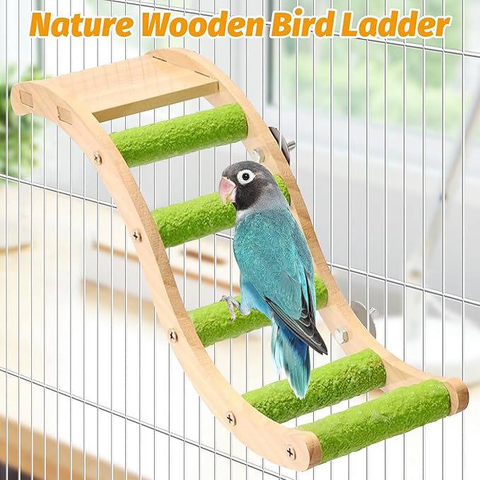 Hamiledyi Nature Wooden Bird Ladder Pet Parrots Climb Bridge Exercise Stands for Parakeet Climbing Chewing Bridge Bird Cage Accessories for Cockatiel Parakeet Lovebirds Budgie (Green)