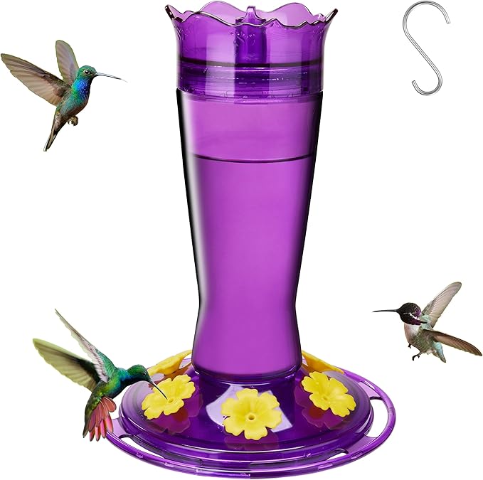 Kingsyard Glass Hummingbird Feeder for Outdoors Hanging, 14 oz Leak-Proof Humming Bird Feeders with Ant Moat & Bee Proof Feeding Ports, Hummingbird Gift for Bird Lovers (Purple)