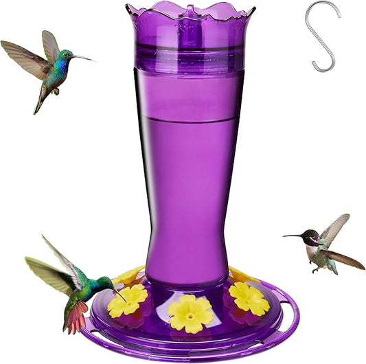 Kingsyard Glass Hummingbird Feeder for Outdoors Hanging, 14 oz Leak-Proof Humming Bird Feeders with Ant Moat & Bee Proof Feeding Ports, Hummingbird Gift for Bird Lovers (Purple)