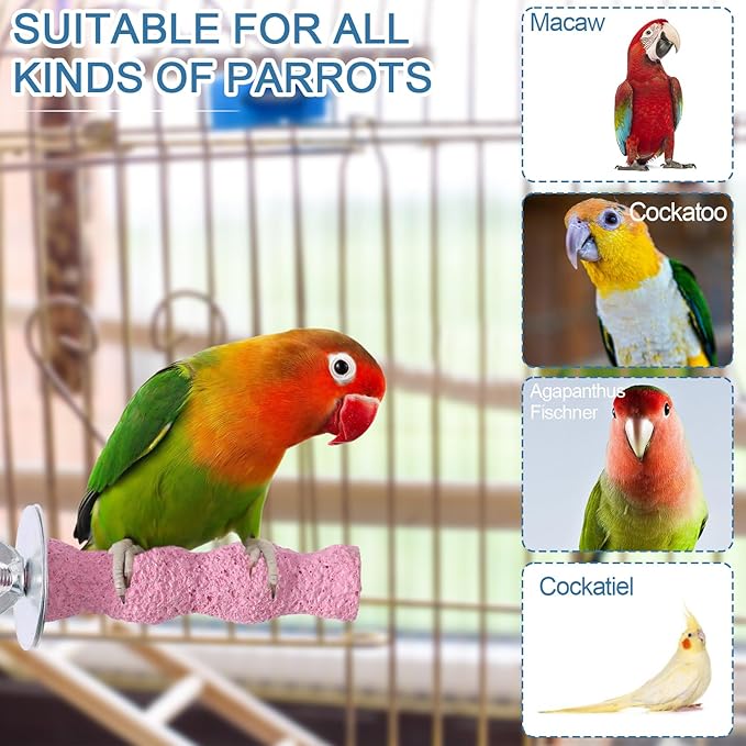 4pcs Bird Beak Grinding Stone, Beak Grinding Stone & Cage Platform Stand Perch Toy Foot Claws Trimmer Chewing Treats Toys Accessories for Parakeets Cockatiels Budgie Parrot Conures Lovebirds