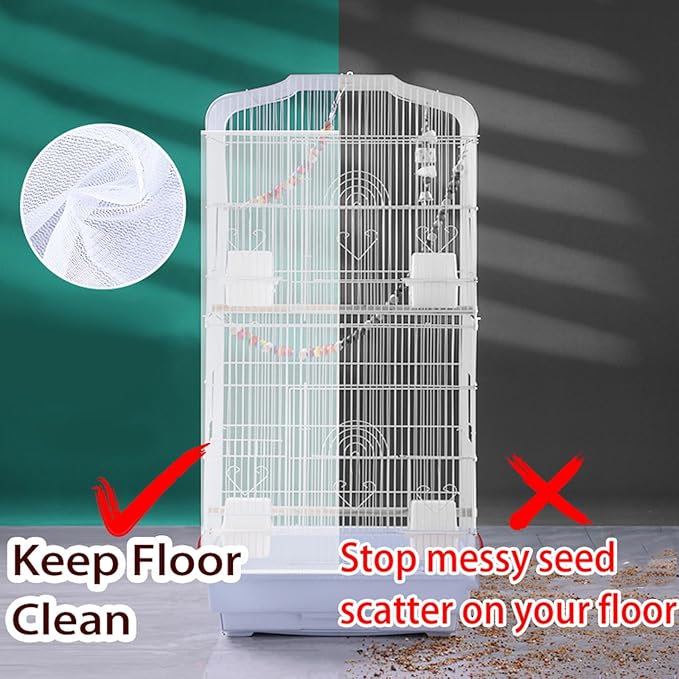 Birdcages Mesh Net Skirt Cover Reusable Stretchy Bird Cage Seed Catcher (31 x 67 inch)