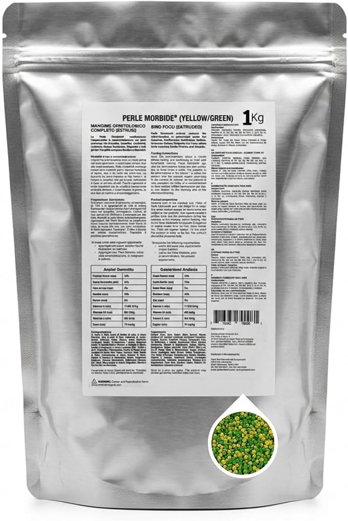 Perle Morbide Yellow Green Soft Bird Food 1Kg – Comida para Pajaritos, Complete Extruded Diet for Canaries, Finches, Parakeets, Goldfinches, Lady Gouldians – Vitamin-Rich & Digestible Formula