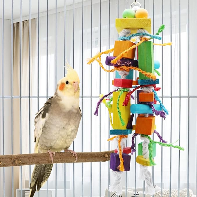 Wontee Bird Toys Parrot Chewing Wood Blocks Tearing Toys for Parakeet Cockatiel Sun Conure African Grey Indian Ringnecks Small and Medium Sized Birds (Medium)
