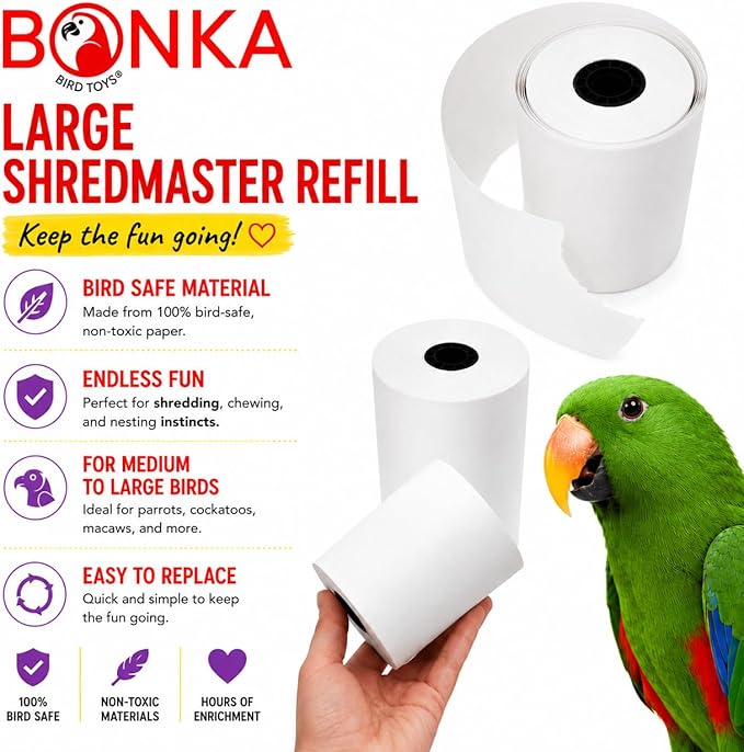 Bonka Bird Toys 3135 Pk4 Large Shredmaster Refill for Birds, 3" Tall x 2.25" Wide, 100% Bird-Safe Materials, Designed for Large Shredmaster Toy, Ideal for Medium to Large Birds