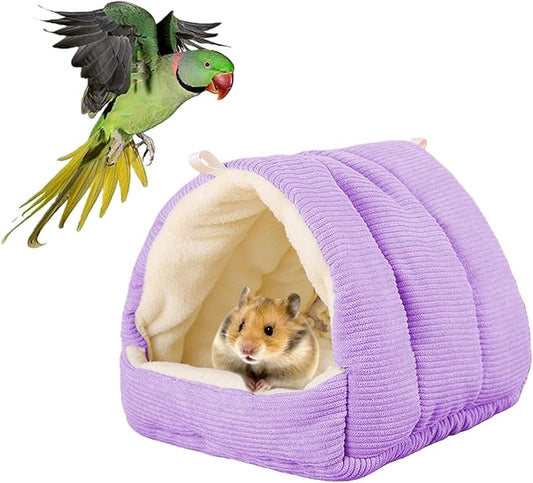 Winter Warm Bird Nest Bed, Plush Hanging Bird Bed for Cage, Plush Hut Tent, Hideaway Sleeping Nest for Budgies, Parakeets, Cockatiels, Conures (Purple, M)