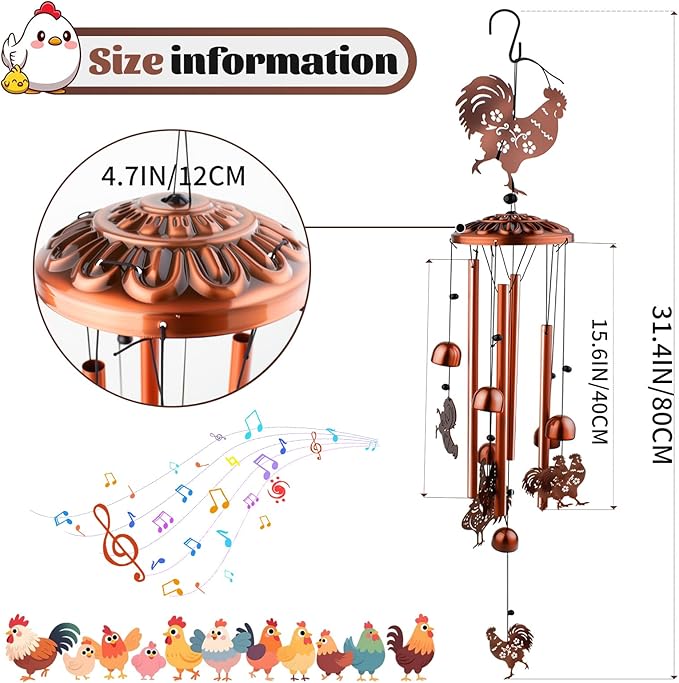 Large Chicken Toys for Coop, Chicken Wind Chime Enrichment Toys, Hanging Chick Peck Toy with Colorful Bells, Home Garden Musical Coop Accessories