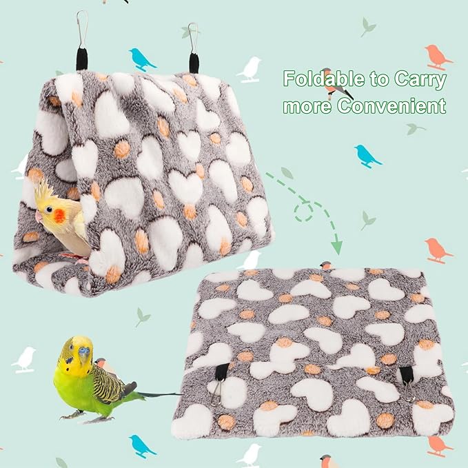 2PCS Bird Bed for Cage, Warm Cozy Hanging Bird Hammock Hut Tent for Parrot, Finch, Budgies, Parakeets, Cockatiels, Soft Plush Hideaway Bird Hut Beds (Coffe+Green)