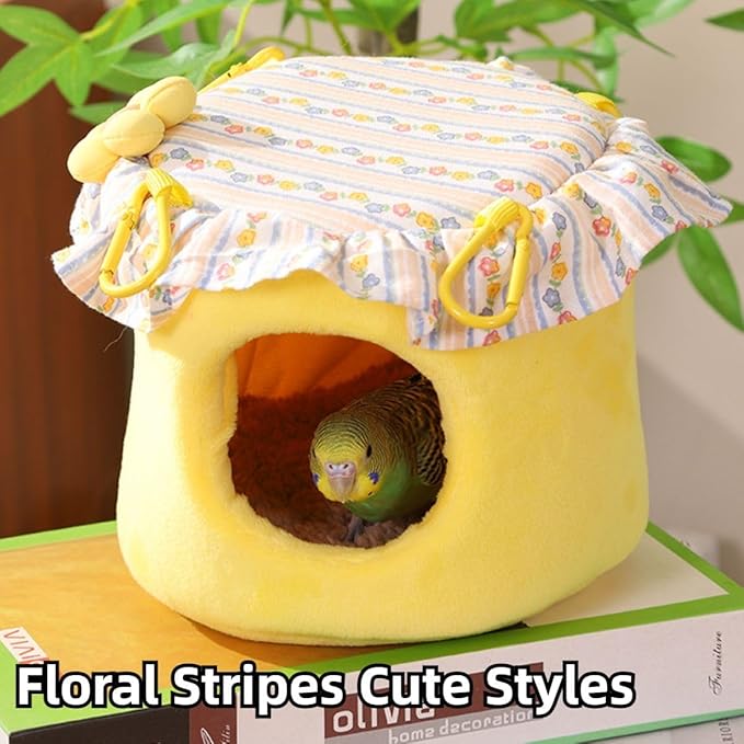 Bird Nest Hanging Bird Bed Hammock for Parrots Parakeet Conures Cockatiel - Small Animals House Pet Cage Habitats Decor (Yellow)