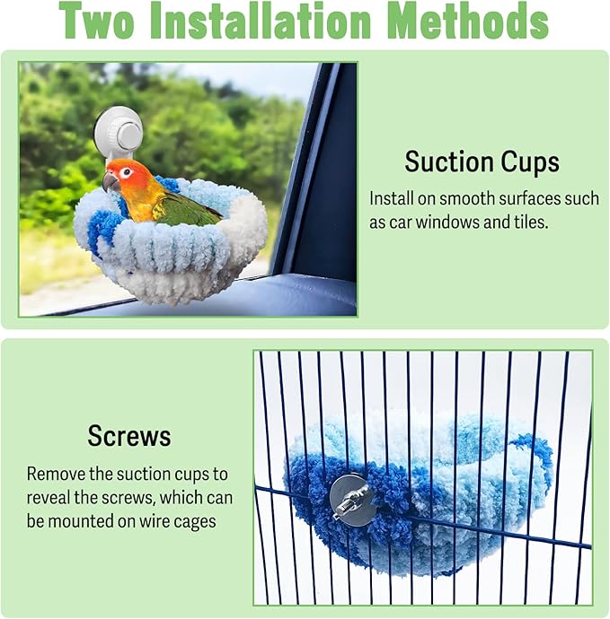 kathson kathon Window Bird Bed with Suction Cup, Winter Warm Bird Plush Nest Parrot Sleeping Bed for Budgie Lovebird Conure Quaker (Diameter 6.7in, Green)