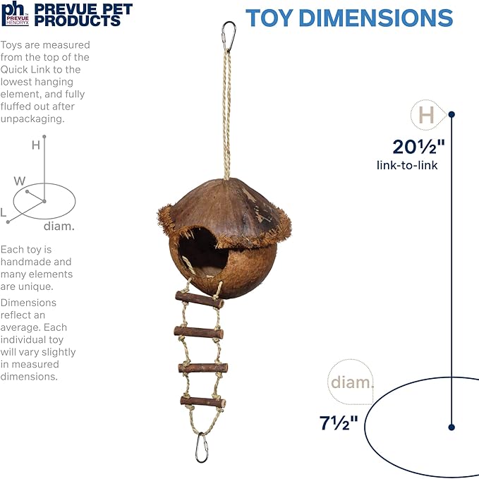 Prevue Pet Products Naturals Island Hideaway with Ladder - Bird Toy for Parakeet, Conures, Cockatiels, Amazons, and Small to Medium Pets, Cage Accessory for Climbing, Resting, and Beak Exercise