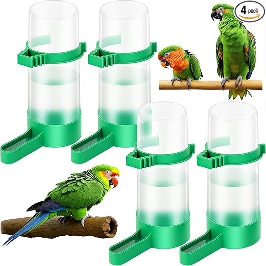 Lamoutor 4Pcs Bird Water Feeder Plastic Drinker Feeder Water Clip for Parrots Budgie Cockatiel Lovebirds