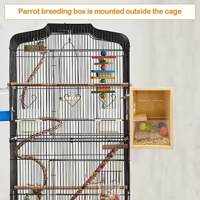 BNOSDM Parakeet Nesting Box Transparent Bird Breeding Nest Boxes Natural Wood Bird Cage House with Coconut Fiber for Small Conure Lovebirds Finch Parrot Canary
