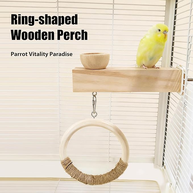 Natural Wood Bird Ladder Perch Toy - Chewable Safe Parrot Climbing Toy for Cockatiel, Finch & Other Small to Medium Birds, Bird Cage Accessories with Easy Screw Installation (Wooden Loop Perch)