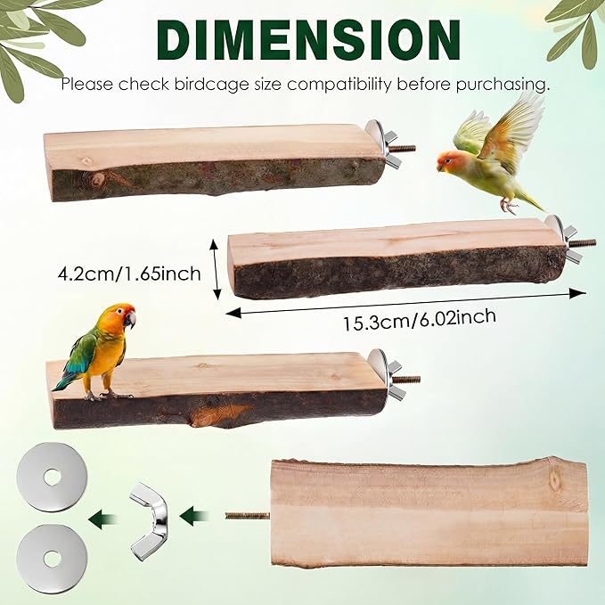 Saillong 3 Pack Natural Wood Bird Perch, Parrot Platforms Stand, Comfortable Resting Perch for Eating, Drinking & Foot Health, Chewable Standing Cage Accessories, for Parakeet, Cockatiels, Lovebirds