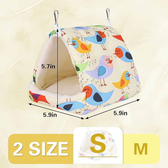 Bird Bed for Cage Warm Winter Nest Hammock with Hanging Hook Cage Accessories for Small Birds Parakeets Cockatiels Love Birds Cockatiels Conures Hamster (Beige, S)