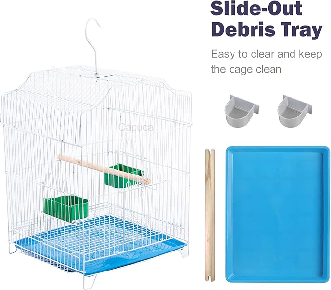 Small Bird Travel Cage - Lightweight Starter Kit for Parakeets, Lovebirds, Finches, Canaries Blue Includes Removable Tray & Accessories
