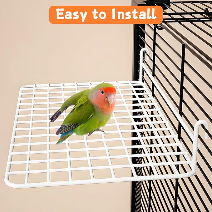 BNOSDM 4 PCS Bird Perches Platform, Stainless Steel Grid Platform for Parakeet Parrot Stand with Climbing Ladder Bird Cage Accessories for Small to Large Birds (Black)