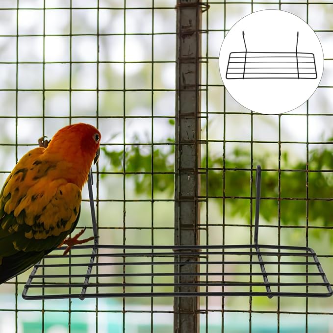 Balacoo 2 Pcs Iron Bird Perch Stand for Parrots: Black Metal Grid Birdcage Rack, Bird Perch for Parakeets, Cockatiels, Lovebirds - 9.84 X 5.90 X 5.51 Inch