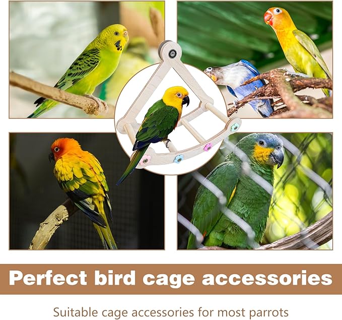 Bird Stand Perch,Interactive Rocking Parakeet Perch, Wooden Exercise Wheel Cockatiel, Parrot Swing,Bird Playground Play Stands for Conure Budgie(A)