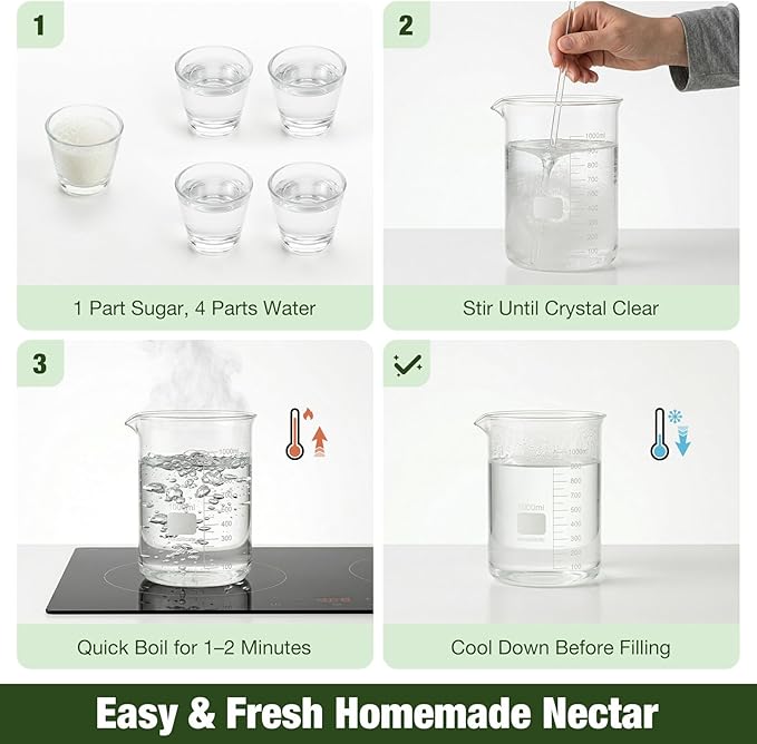 Kingsyard Glass Hummingbird Feeder for Outdoors Hanging, 10 oz Leak-Proof Humming Bird Feeders with Ant Moat & Bee Proof Feeding Ports, Hummingbird Gift for Bird Lovers (Clear)